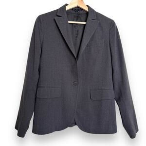 Theory Charcoal Gray Wool Stretch One Button Blazer With Elbow Patches Women's 8